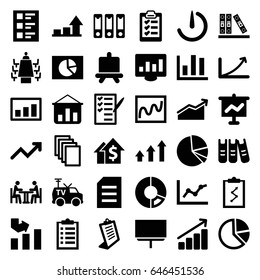 Report icons set. set of 36 report filled icons such as board, graph, paper, clipboard, check list, tv van, binder, pie chart, checklist, meeting, stopwatch camera, chart