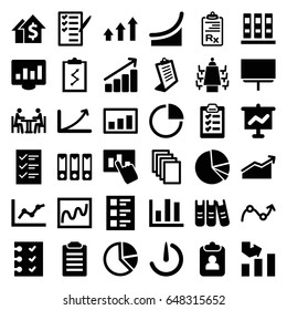 Report icons set. set of 36 report filled icons such as graph, paper, clipboard, board, check list, pie chart, checklist, binder, meeting, stopwatch camera, hand on graph