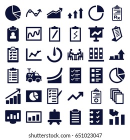 Report icons set. set of 36 report filled icons such as board, graph, paper, clipboard, check list, tv van, medical clipboard, pie chart, checklist, meeting, stopwatch camera