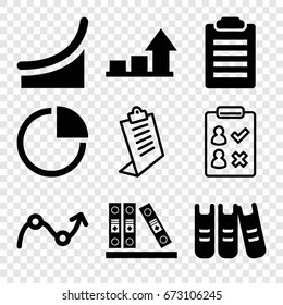 Report icons set. set of 9 report filled and outline icons such as binder, pie chart, graph, chart, clipboard