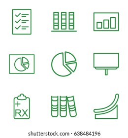 Report icons set. set of 9 report outline icons such as board, clipboard, binder, graph, checklist, chart