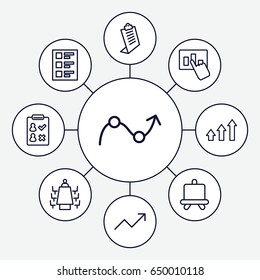 Report icons set. set of 9 report outline icons such as board, clipboard, checklist, meeting, graph, check list