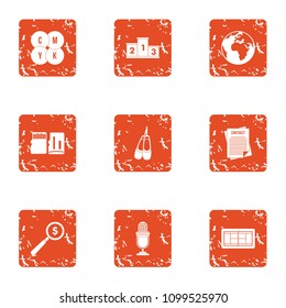 Report icons set. Grunge set of 9 report vector icons for web isolated on white background