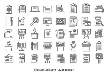 Report icons set outline vector. Performance chart. Data document
