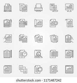 Report icons set. Vector business report, document, analysis, audit outline concept symbols or design elements