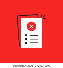 report with incorrect data or bad exam icon. simple outline trend modern logotype graphic art design element isolated on red. concept of dismiss contract with violation or financial policy fraud