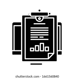 Report infographics black icon, concept illustration, vector flat symbol, glyph sign.