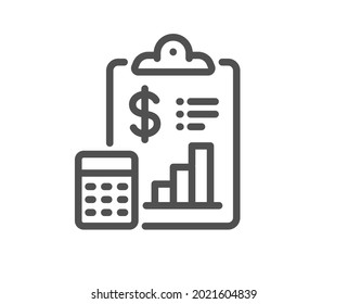 Report line icon. Accounting clipboard document sign. Budget info symbol. Quality design element. Linear style report icon. Editable stroke. Vector