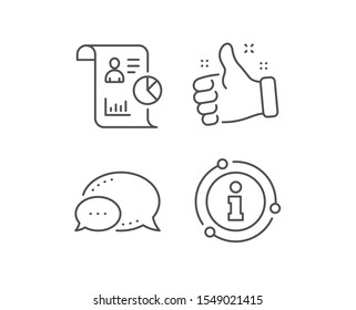 Report line icon. Chat bubble, info sign elements. Business management sign. Employee statistics symbol. Linear report outline icon. Information bubble. Vector