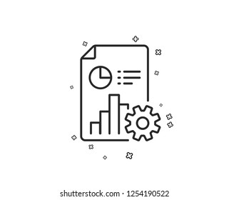 Report line icon. Column graph, pie chart sign. Market analytics symbol. Geometric shapes. Random cross elements. Linear Report icon design. Vector