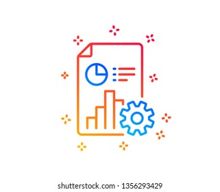 Report line icon. Column graph, pie chart sign. Market analytics symbol. Gradient design elements. Linear report icon. Random shapes. Vector