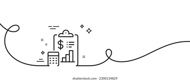 Report line icon. Continuous one line with curl. Accounting clipboard document sign. Budget info symbol. Report single outline ribbon. Loop curve pattern. Vector