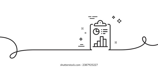 Report line icon. Continuous one line with curl. Accounting clipboard document sign. Budget info symbol. Report single outline ribbon. Loop curve pattern. Vector