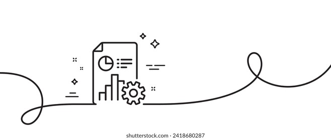 Report line icon. Continuous one line with curl. Column graph, pie chart sign. Market analytics symbol. Report single outline ribbon. Loop curve pattern. Vector