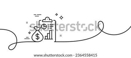Report line icon. Continuous one line with curl. Accounting clipboard document sign. Budget info symbol. Report single outline ribbon. Loop curve pattern. Vector
