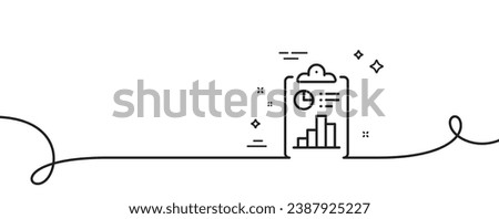 Report line icon. Continuous one line with curl. Accounting clipboard document sign. Budget info symbol. Report single outline ribbon. Loop curve pattern. Vector