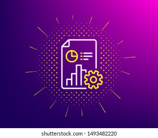 Report line icon. Halftone pattern. Column graph, pie chart sign. Market analytics symbol. Gradient background. Report line icon. Yellow halftone pattern. Vector