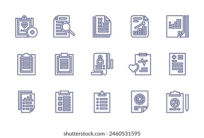 Report line icon set. Editable stroke. Vector illustration. Containing progress, report, documents, statistics, information, medical report, health report.