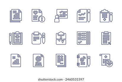 Report line icon set. Editable stroke. Vector illustration. Containing document, business, health, analytic, analytics, report, survey, statistics, news, medical report.