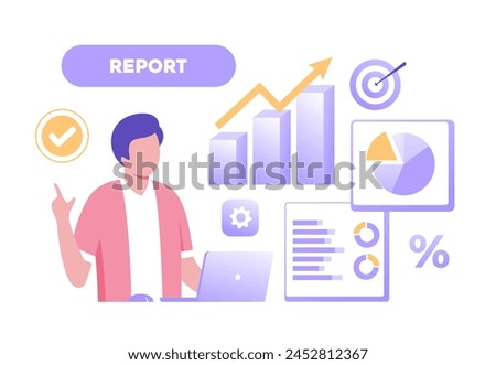 Report, management business, target and performance, strategy, analyst, key performance indicator,Flat vector illustration banner background for website