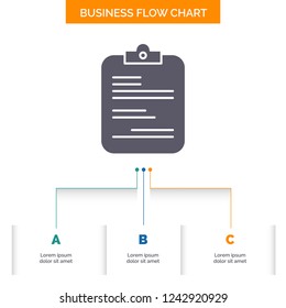 report, medical, paper, checklist, document Business Flow Chart Design with 3 Steps. Glyph Icon For Presentation Background Template Place for text.