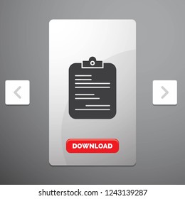 report, medical, paper, checklist, document Glyph Icon in Carousal Pagination Slider Design & Red Download Button