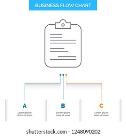 report, medical, paper, checklist, document Business Flow Chart Design with 3 Steps. Line Icon For Presentation Background Template Place for text