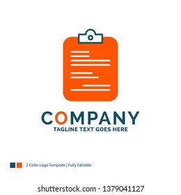 report, medical, paper, checklist, document Logo Design. Blue and Orange Brand Name Design. Place for Tagline. Business Logo template.