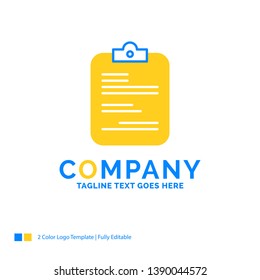 report, medical, paper, checklist, document Blue Yellow Business Logo template. Creative Design Template Place for Tagline.