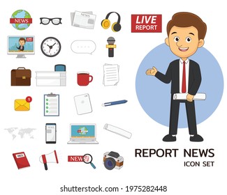 Report news set concept flat icons