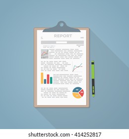 Report paper with chart and pile on the file with clip.