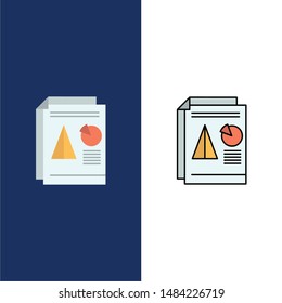 Report, Presentation, Pie, Chart, Business  Icons. Flat and Line Filled Icon Set Vector Blue Background. Vector Icon Template background