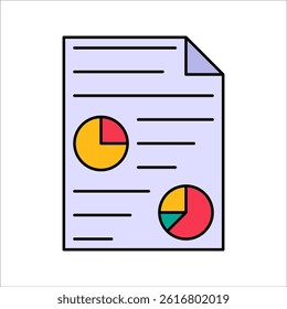 Report Sheet Flat design style, paper with pie charts, representing analytics or reports, great for financial infographics or business analysis visuals