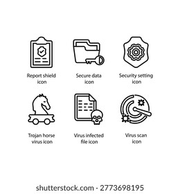 Report shield, Secure data, Security setting, Trojan horse virus, Virus infected file, Virus scan, icon