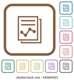 Report simple icons in color rounded square frames on white background