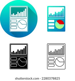 Report Statistics Chart Summary Document Finance Icon, Set of Flat Long Shadow, Black-White Silhouette, Line Art Logo Icon Symbol Isolated on White Background