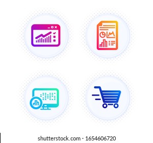 Report statistics, Web traffic and Report document icons simple set. Button with halftone dots. Delivery shopping sign. Graph chart, Website window, Growth chart. Online buying. Finance set. Vector