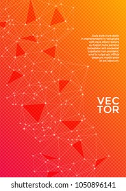 Report template. Global network connection triangles grid. Interlinked nodes, atom, social media, web or  big data cloud structure concept. Information technology concept cover in orange.