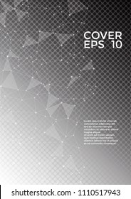Report template. Global network connection low poly grid. Interlinked nodes, atom, social media, web or big data cloud structure concept. Network nodes information technology concept in grey scale.