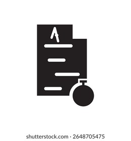  report and time icon. Document icon with a clock, symbolizing deadlines or timed assessments.