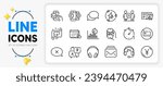 Report timer, Architectural plan and Headphones line icons set for app include Flight mode, Translate, Timer outline thin icon. Equality, Smartphone sms, Messenger pictogram icon. Reject. Vector