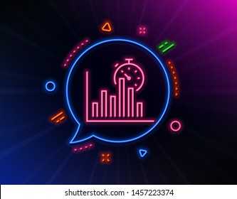 Report timer line icon. Neon laser lights. Column graph sign. Growth diagram chart symbol. Glow laser speech bubble. Neon lights chat bubble. Banner badge with report timer icon. Vector