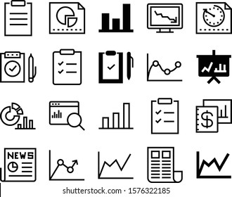 report vector icon set such as: file, front, pad, business stats, enrollment, business conference, account, magnifier, contemporary, assignment, illustrator, analytic, reportage, sale, fast, headline