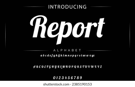 Report Vintage decorative font. Lettering design in retro style with label. Perfect for alcohol labels, logos, shops and many other.