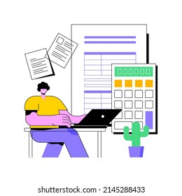 Report your income abstract concept vector illustration. Tax form filing, gather paperwork, employer form, personal earnings statement, family benefit, budget calculator abstract metaphor.