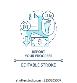Report your progress turquoise concept icon. Way to energy management abstract idea thin line illustration. Transparency. Isolated outline drawing. Editable stroke. Arial, Myriad Pro-Bold fonts used