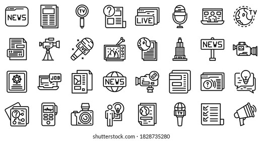 Reportage Icons Set. Outline Set Of Reportage Vector Icons For Web Design Isolated On White Background