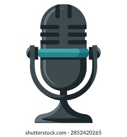 Reportage microphone icon in flat vector style with camera press and sport justice themes. Isolated illustration for journalism and media projects
