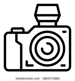 Reportage photo camera icon. Outline reportage photo camera vector icon for web design isolated on white background