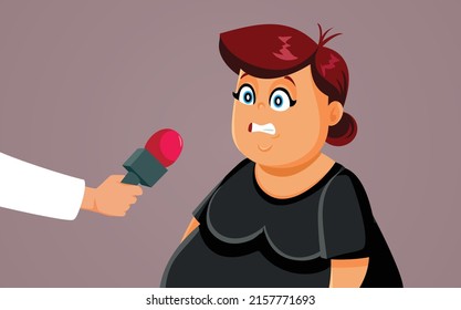 
Reporter Asking a Random Woman a Difficult Question Vector Cartoon. Stressed lady afraid of expressing her thoughts in public in a street interview
